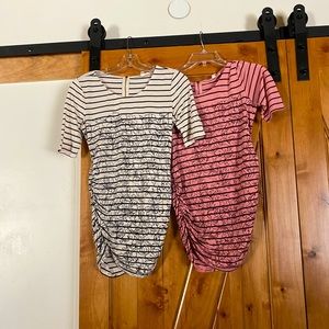 2 JS for Motherhood Maternity striped T’s. 1 pink & 1 white striped. EUC size S